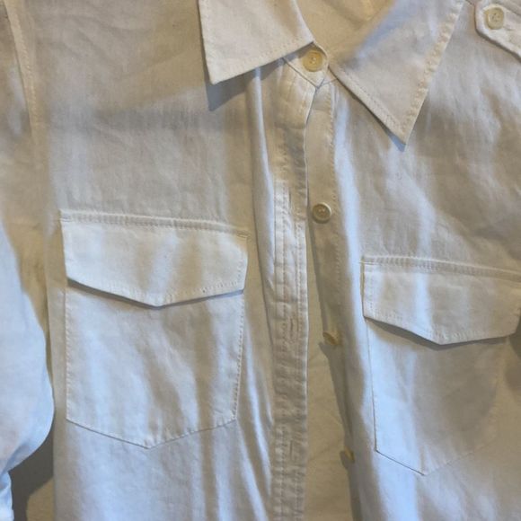 COPY - Theory White Cotton Tunic 3/4 Sleeve Button Up Pocket Dress - Picture 3 of 7